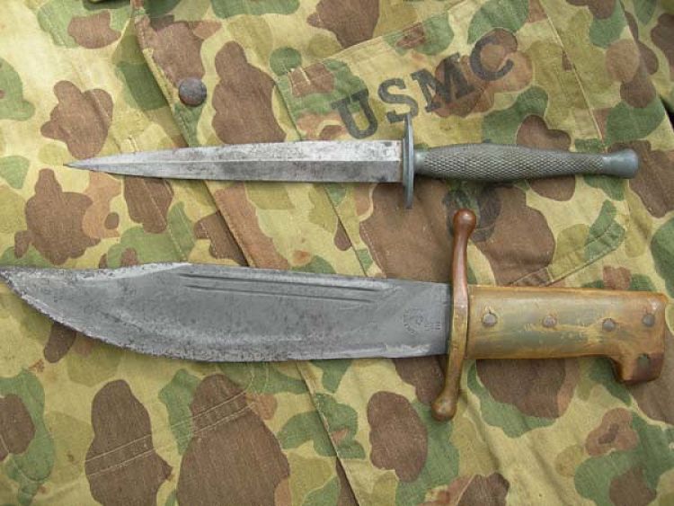 Original U.S. WWII USMC First Marine Raiders Green Horn Bowie Knife  Grouping – International Military Antiques