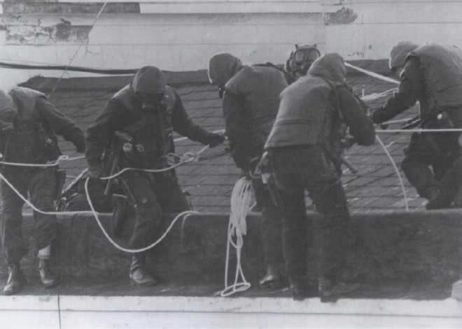 British SAS Prepare to Rappel Down the Embassy