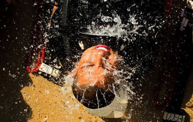 PJ Flutter Kicks on the Pool Deck