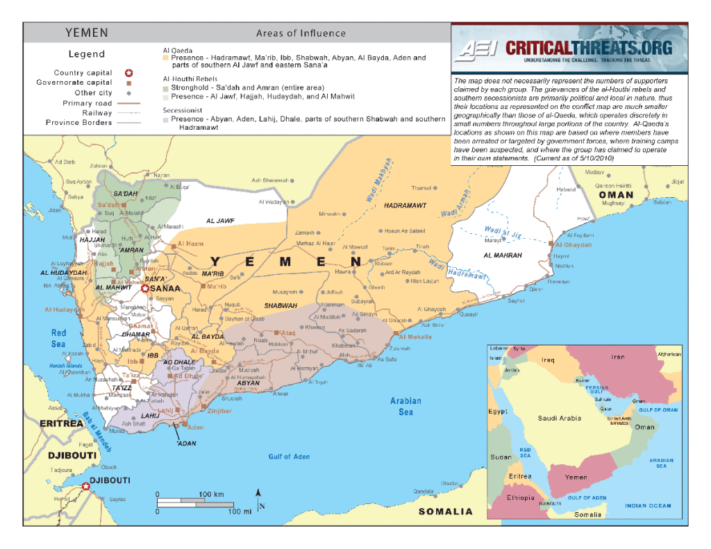 Areas of Influence graphic in Yemen, courtesy of CriticalThreats.org