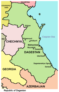 Map of Northeast Caucasus courtesy of Panonian and Wikimedia Commons.