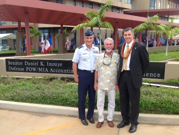 During a break in services earlier this week in Hawaii, from left, MG Kelly McKeague, former DPAA Deputy Director, Mike Taylor, chairman of the SOA's POW/MIA Committee, and Mr Mike Linnington, Director, DPAA 