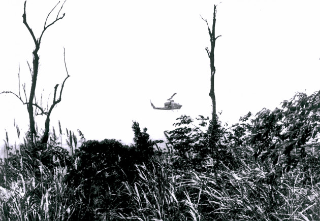 A Marine Corps Cobra from HML-367, radio call sign Scarface, makes a low gun run during Operation Tailwind in September 1970 deep in Laos during the top secret SOG mission. (Photo courtesy of Joe Driscoll)