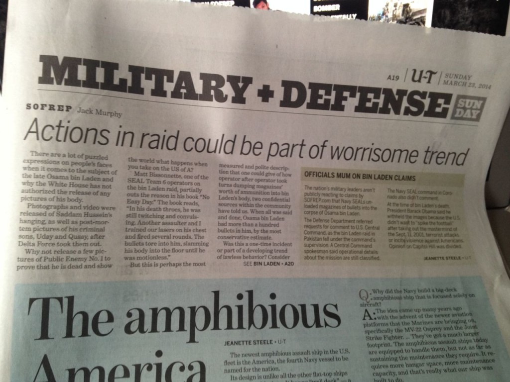 SOFREP on UT San Diego Front Page