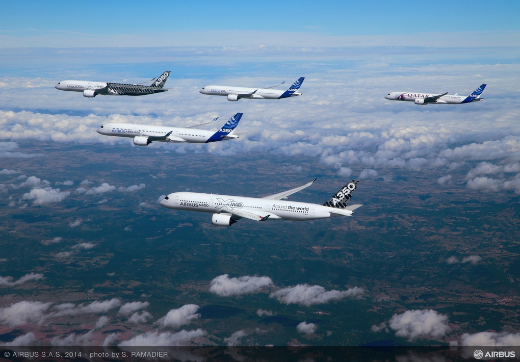 Five Test and Development A350-900s in Flight