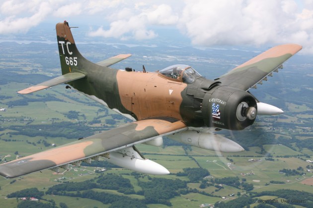 This A1-H Skyraider flew hundreds of sorties in support of SOG missions during the Vietnam War, in many missions supporting SOG recon teams such as ST Alabama on Oct. 5, 1968. The majority of the paint on it is vintage from the Vietnam War. This Douglas Skyraider has been restored and flies out of the Tennessee Museum of Aviation in Sevierville, TN. (Photo courtesy of Neal Melton, of the Tennessee Museum of Aviation.)