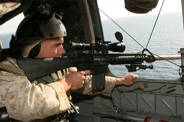 Marine scout sniper on aerial sniping