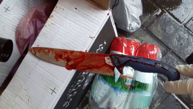 Stabbing victim pulls knife out of own neck and kills terrorist