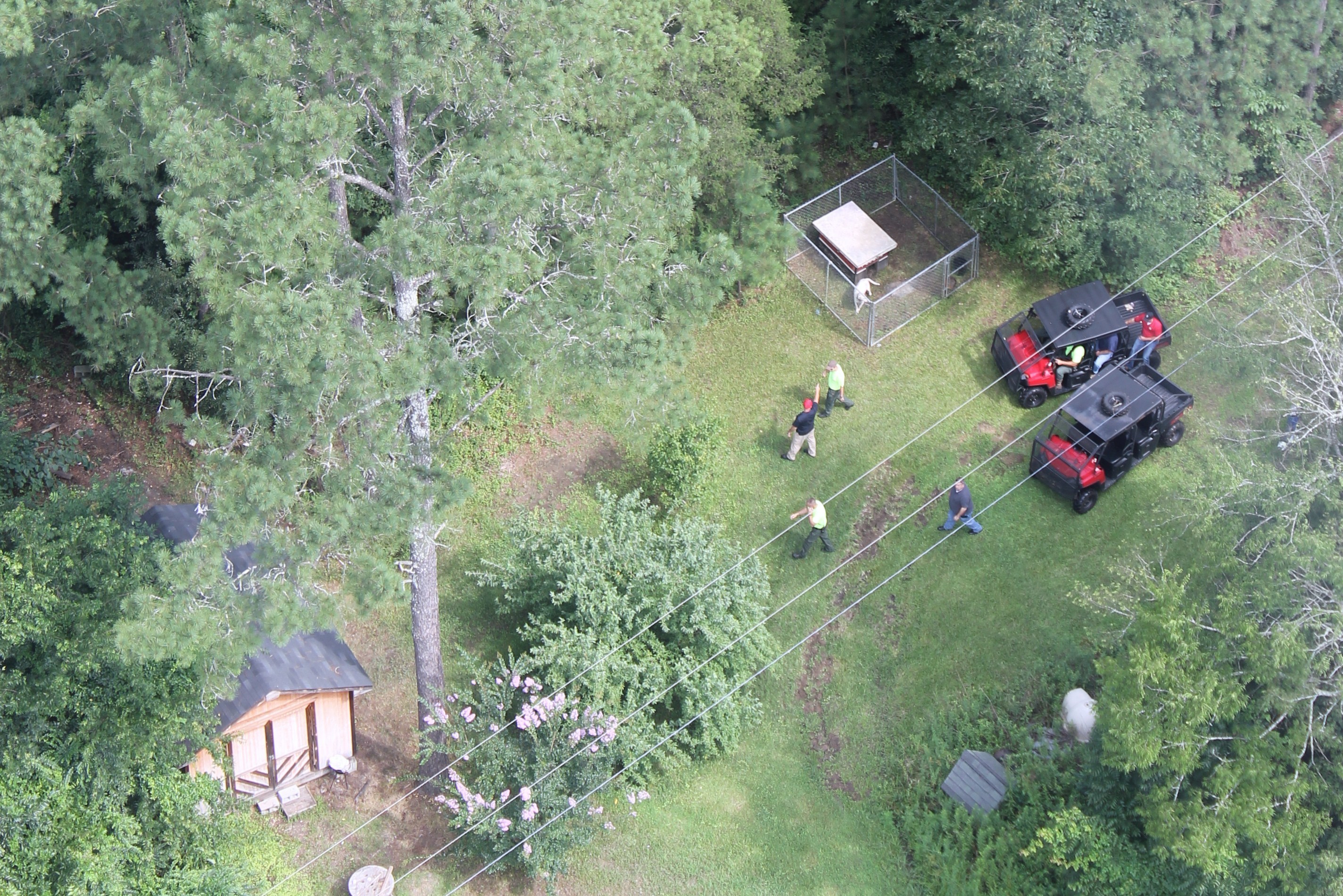 The Governor's Task Force/Drug Suppression ground team is being talked into a marijuana grow site by a Georgia Army National Guard Lakota Helicopter. Air crew members from Georgia's Army National Guard (NG) Counter Drug Task Force (CDTF) patrolled the skies north of Rome looking for marijuana grows Thursday. They harvested over 20 plants thereby keeping $40,000 of dope off the streets of Georgia. The Georgia NG CDTF is part of the Governor's Task Force/Drug Suppression (GTF) along with three other federal agencies and six state agencies including the GA State Patrol. The GTF supports local sheriff departments with an air team and ground team designed to find and eradicate marijuana grows. (Georgia Army National Guard photo by Maj. Will Cox)