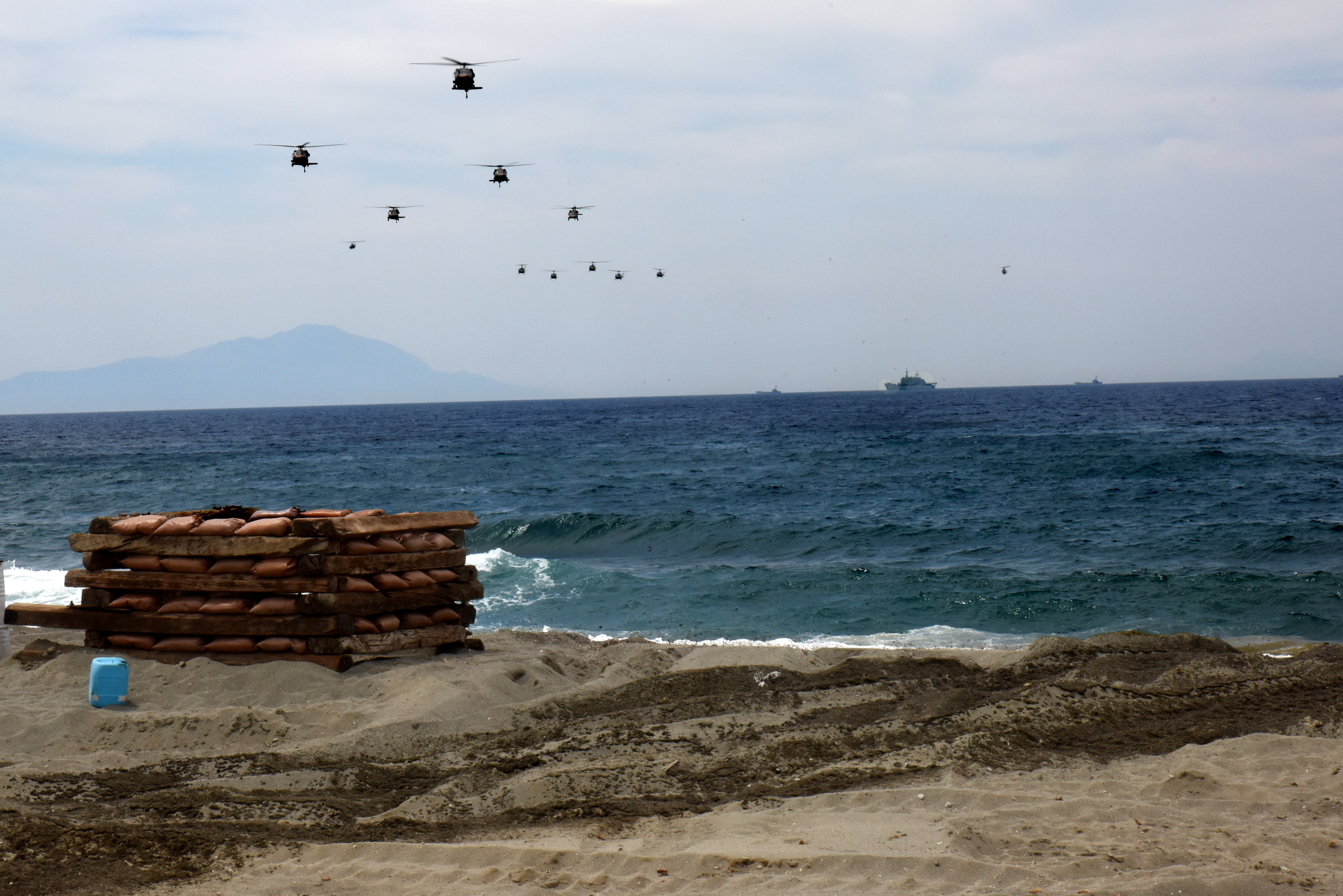 Turkish helicopters carry German, Polish and U.S. Soldiers to the sight of a combined Air and Amphibious Assault as a part of Exercise EFES 2016 May 24. EFES is Turkey's largest military exercise, which was held as a multinational event for the first time this year, including about 7,000 military members from nine different countries.