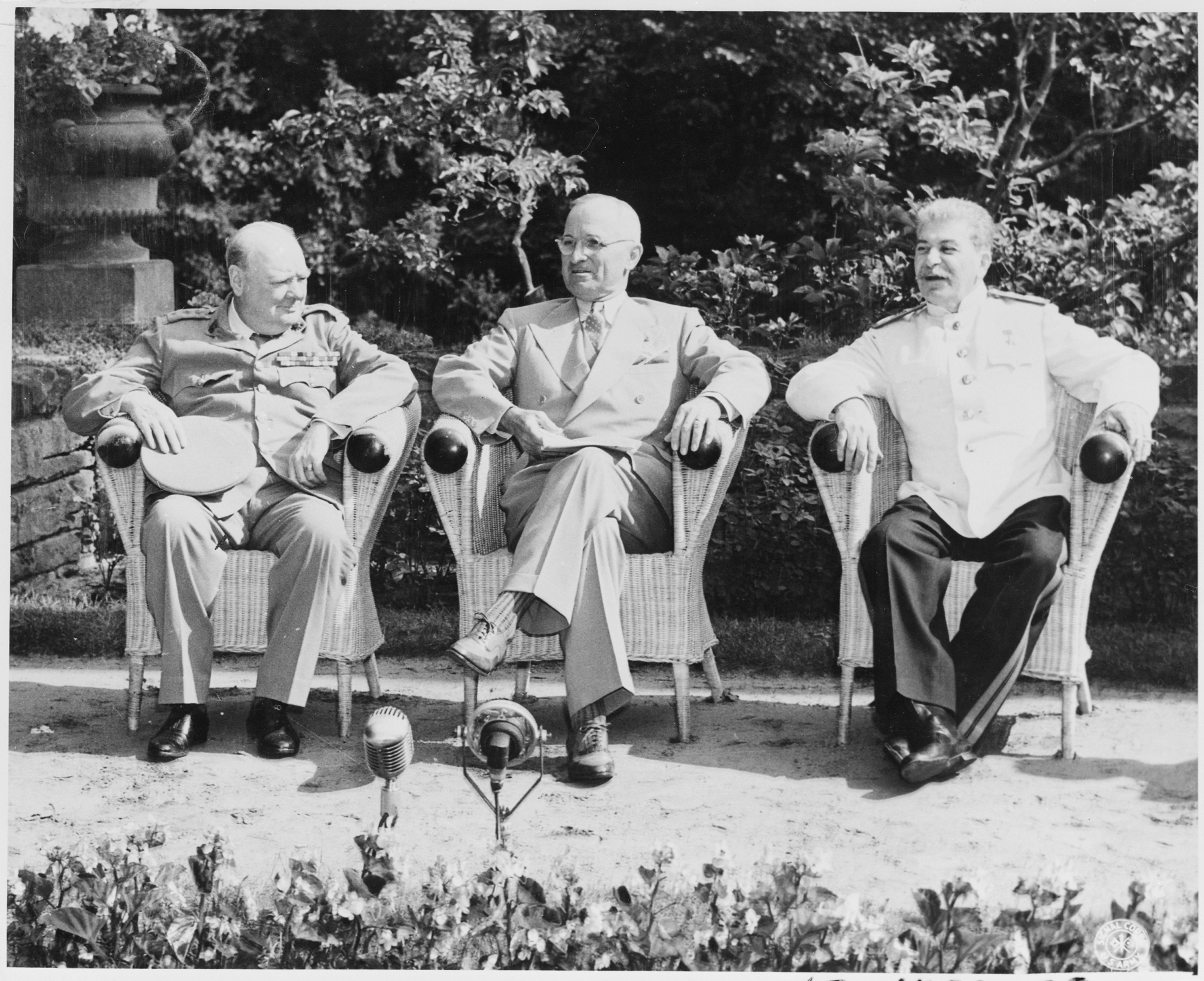 The Big Three - Winston Churchill, Harry S. Truman, and Joseph Stalin at the Potsdam Conference. 