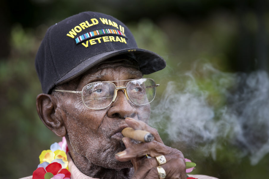 Oldest American WWII vet celebrates 110th birthday with a cigar