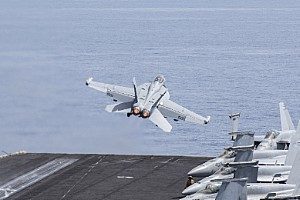160614-N-DZ642-081 MEDITERRANEAN SEA (June 14, 2016) An EA-18G Growler, assigned to the “Patriots” of Electronic Attack Squadron (VAQ) 140, launches from the flight deck of aircraft carrier USS Harry S. Truman (CVN 75). Harry S. Truman Carrier Strike Group is deployed in support of Operation Inherent Resolve, maritime security operations and theater security cooperation efforts in the U.S. 6th Fleet area of operations. (U.S. Navy photo by Mass Communication Specialist 3rd Class Bobby J Siens/Released)