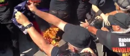Watch: ‘You’re on fire, stupid.’  Man ignites himself while burning American flag outside RNC