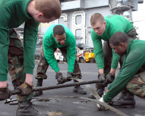 Arresting Gear Mechanics work on a cable. Source: Wikipedia