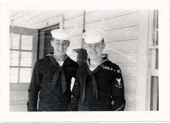 Between-1953-54-Harvey-and-Friend-in-Navy
