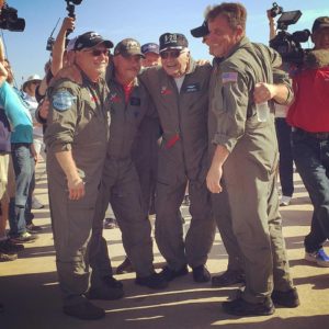 B-29 Doc Flight Crew with Doc's rescuer, Tony Mazzolini, after a successful and historic first flight. Credit: Doc's Friends Facebook page