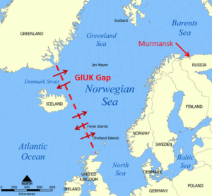 Map depicting the GIUK gap and Iceland