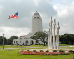 12th Flying Training Wing Headquarters, (better known as "The Taj") and the missing man monument in the morning sun. (U.S. Air Force photo by Rich McFadden)
