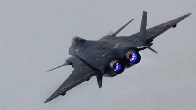 Chinese J-20 in full burner. Note lack of LO treatments and designs around engine and tail.