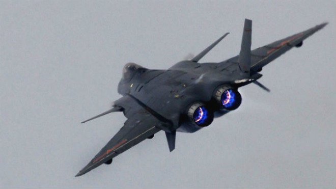 Chinese J-20 in full burner. Note lack of LO treatments and designs around engine and tail