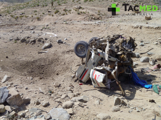 Unarmored car destroyed by the IED blast