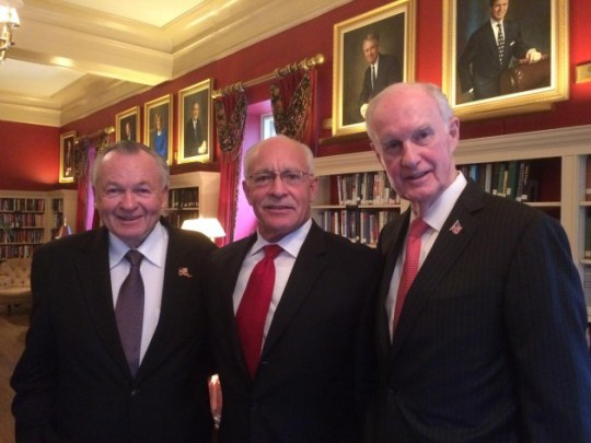 Wayne Simmons (center) played the same role in the media as O'Bagly, using fake credentials to prop up the policy positions of others. Simmons is pictures here with retired Generals Vallely and McInerney.