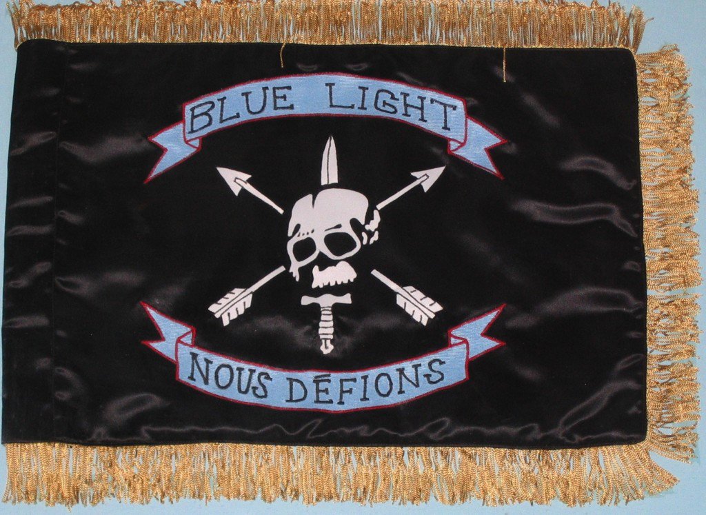 The Blue Light flag after being re-designed by Greg Dailey.  The original flag can be seen in the background of this article's featured image.