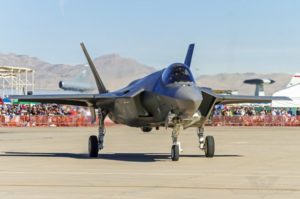 “Dirt” Taxis his F-35A past the crowd during Aviation Nation 2014 at Nellis AFB, Nevada.