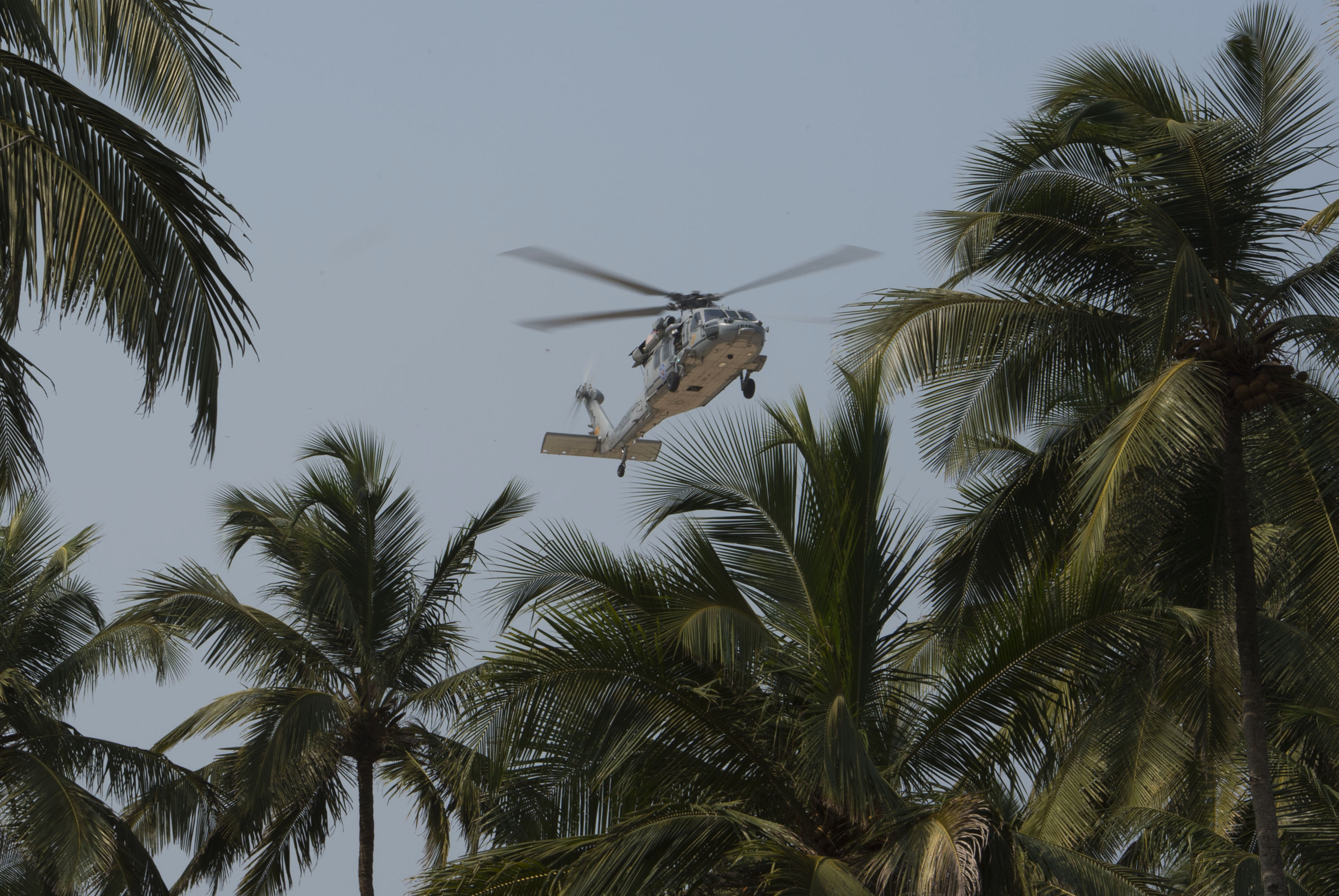 A U.S. Navy H-60 arrives in Goa, India to transport Secretary of Defense Ash Carter to India Naval Station Karwar to visit the Indian aircraft carrier INS Vikramaditya April 11 2016. Carter is visiting India to solidify the rebalance to the Asia-Pacific region.(Photo by Senior Master Sgt. Adrian Cadiz)(Released)