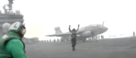 Watch: Navy sailor on aircraft carrier literally ‘Blown away’ by jet blast!