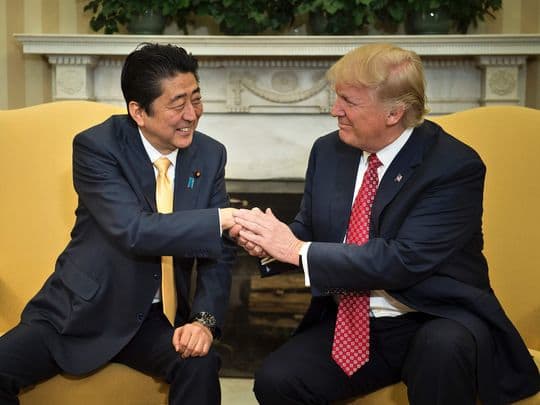 Trump and Japanese PM reaffirm ‘unshakable’ alliance in meeting at White House