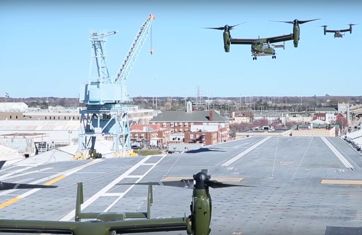 Watch: President Trump Lands on Deck of USS Ford. Brings Lots of Friends!