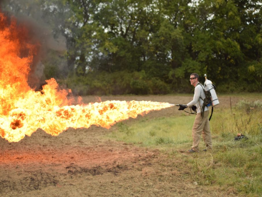 The X15 Personal Flamethrower in action