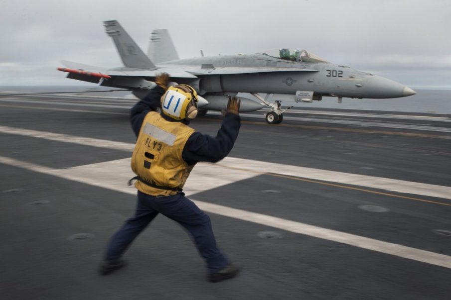 US Navy F-18 Hornet pilot ejects while approaching USS Carl Vinson