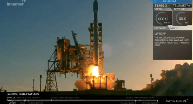 Watch: SpaceX Falcon 9 Rocket takes the Inmarsat-5 F4 Satellite into space