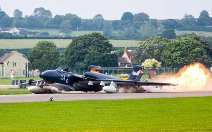 Watch: Last remaining Sea Vixen aircraft makes gear up landing