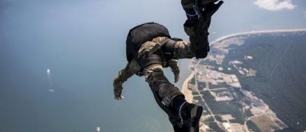 Picture of the day: US Navy Explosive Ordnance Disposal Technicians jump from a CH-47 Chinook helicopter