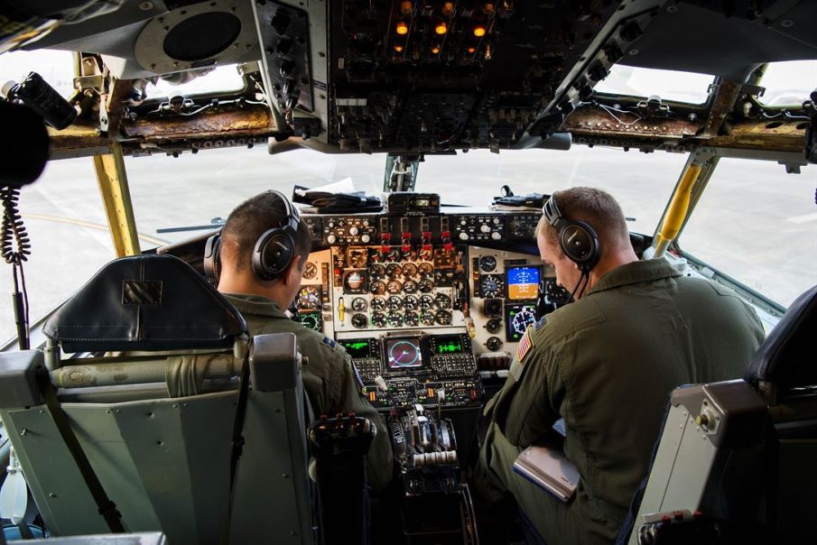 Picture of the day: Aaron Cho and Jared MacNaught Taxi the KC-135 Stratotanker