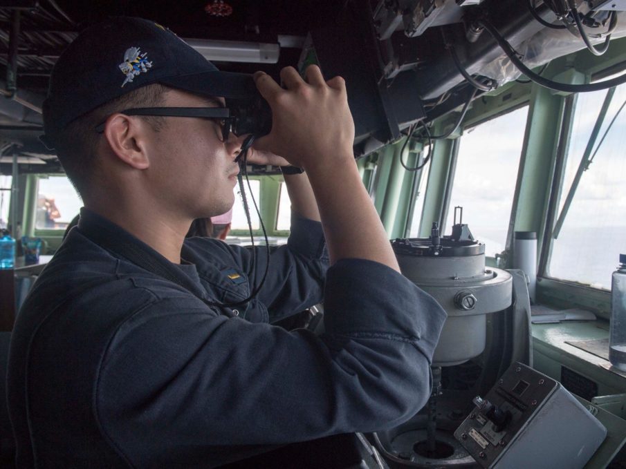 A US Navy sailor has apparently fallen overboard and is missing in the South China Sea