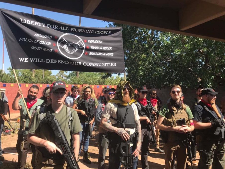 Armed left wing militant group appears outside Trump rally in Arizona