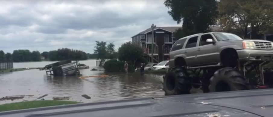 Watch: Lifted ‘Redneck Army’ Cadillac Escalade saves Army 5 ton truck from Texas flood waters