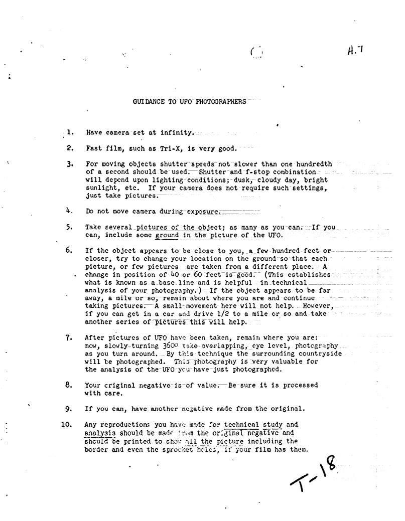 From the dark corners of the CIA library: Official 'Guidance to UFO Photographers'