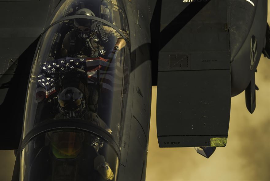 F-15E Strike Eagle refuels from a KC-135 Stratotanker