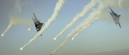 F-15E Strike Eagles fire flares over Iraq Operation Inherent Resolve