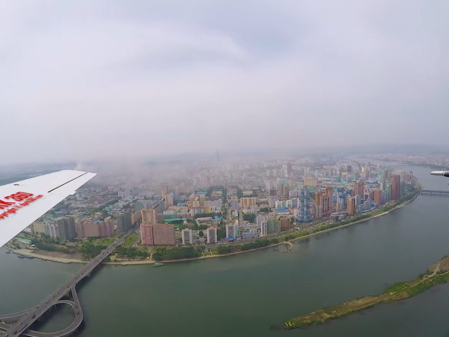 This rare aerial footage over Pyongyang shows a desolate North Korean capital