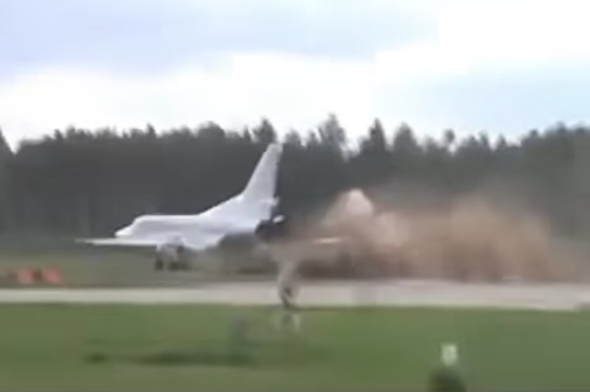 Watch: Russian heavy bomber skidded off a runway during a major military exercise