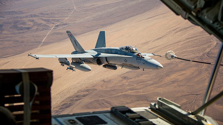 F/A-18C Hornet aerial refueling during integrated training exercise