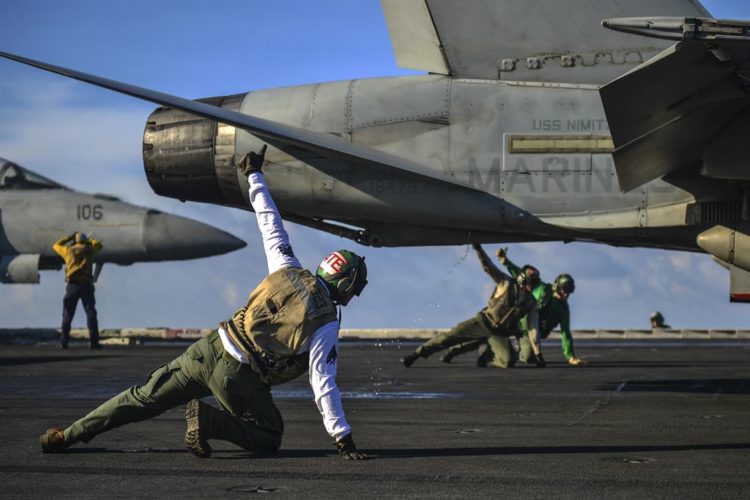 Picture of the Day: Marine Corps F/A-18C Launches from the USS Nimitz. Who Knows What These Guys Are Doing?