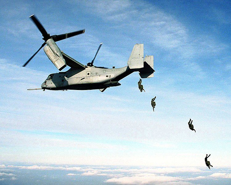 Picture of the Day: Marine Corps Parachutists Free Fall from MV-22 Osprey at 10,000 feet